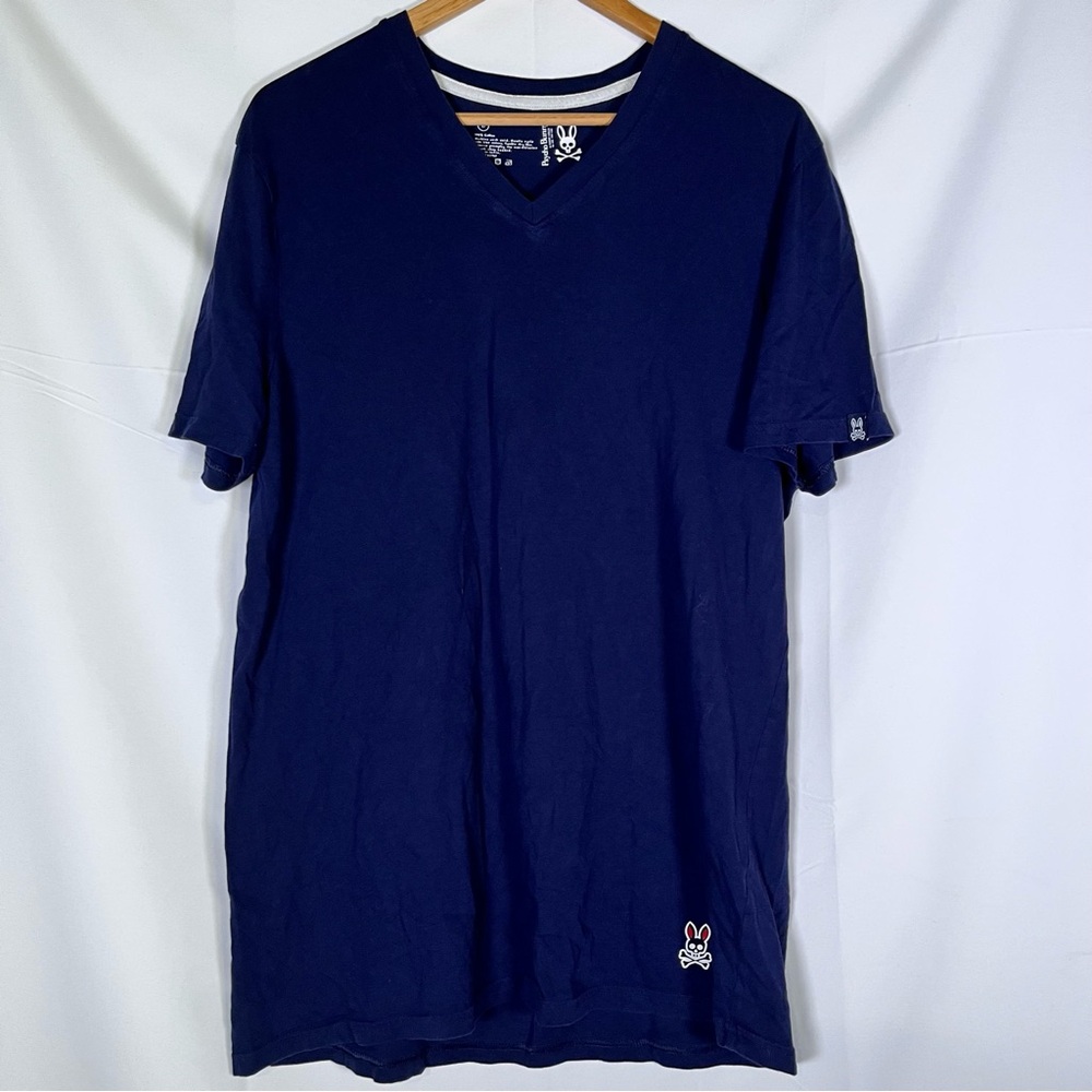 Psycho Bunny Mens‎ L Short Sleeve Shirt Navy Blue Preppy V Neck